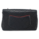 CHANEL Matelasse 25 Chain Shoulder Bag Lamb Skin Red Navy CC Auth 166416-2