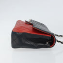 CHANEL Matelasse 25 Chain Shoulder Bag Lamb Skin Red Navy CC Auth 166416-3