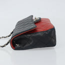 CHANEL Matelasse 25 Chain Shoulder Bag Lamb Skin Red Navy CC Auth 166416-4