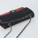 CHANEL Matelasse 25 Chain Shoulder Bag Lamb Skin Red Navy CC Auth 166416-6