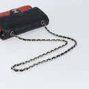 CHANEL Matelasse 25 Chain Shoulder Bag Lamb Skin Red Navy CC Auth 166416-7