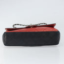 CHANEL Matelasse 25 Chain Shoulder Bag Lamb Skin Red Navy CC Auth 166416-5