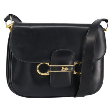 CELINE Horse Carriage Shoulder Bag Leather Black Gold Auth 166420