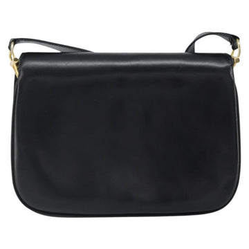 CELINE Horse Carriage Shoulder Bag Leather Black Gold Auth 166420 - 0