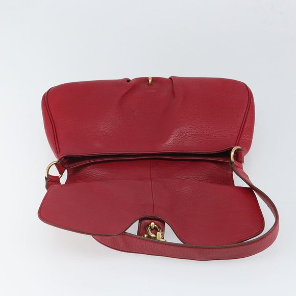 Salvatore Ferragamo Gancini Shoulder Bag Leather Red Gold Auth 166427