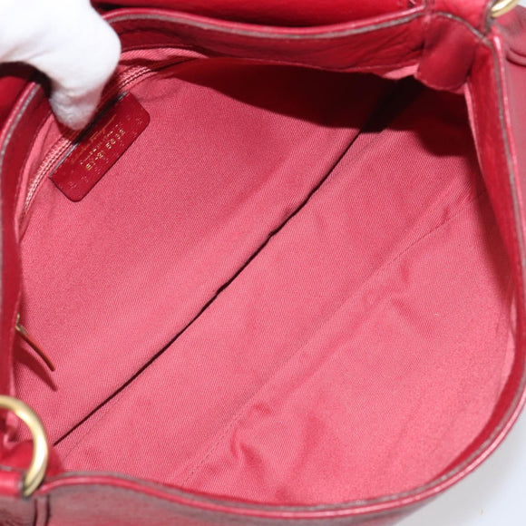 Salvatore Ferragamo Gancini Shoulder Bag Leather Red Gold Auth 166427