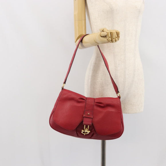 Salvatore Ferragamo Gancini Shoulder Bag Leather Red Gold Auth 166427
