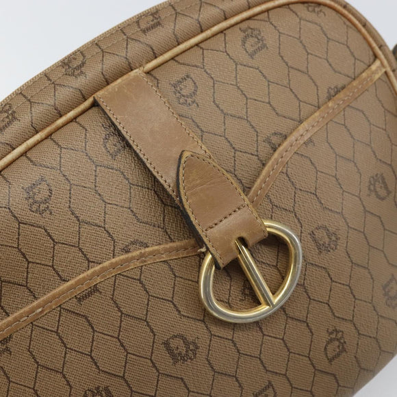 Christian Dior Honeycomb Canvas Shoulder Bag PVC Beige Gold Auth 166431