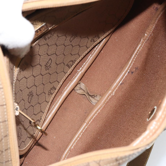 Christian Dior Honeycomb Canvas Shoulder Bag PVC Beige Gold Auth 166431
