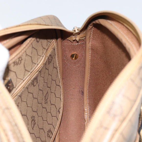 Christian Dior Honeycomb Canvas Shoulder Bag PVC Beige Gold Auth 166431