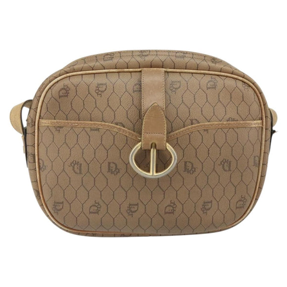 Christian Dior Honeycomb Canvas Shoulder Bag PVC Beige Gold Auth 166431
