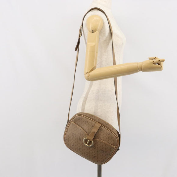 Christian Dior Honeycomb Canvas Shoulder Bag PVC Beige Gold Auth 166431