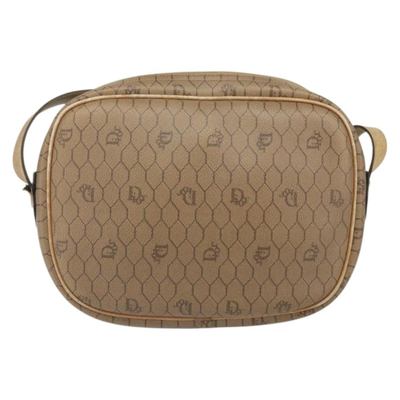 Christian Dior Honeycomb Canvas Shoulder Bag PVC Beige Gold Auth 166431