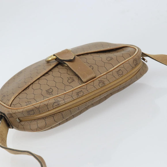 Christian Dior Honeycomb Canvas Shoulder Bag PVC Beige Gold Auth 166431