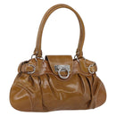 Salvatore Ferragamo Gancini Hand Bag Patent leather Brown Silver Auth 166433-1