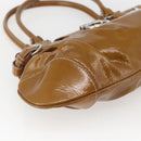 Salvatore Ferragamo Gancini Hand Bag Patent leather Brown Silver Auth 166433-12