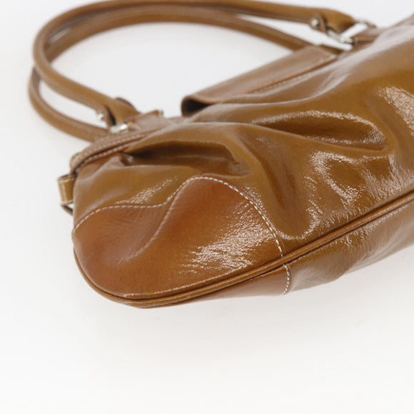 Salvatore Ferragamo Gancini Hand Bag Patent leather Brown Silver Auth 166433