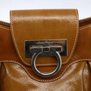 Salvatore Ferragamo Gancini Hand Bag Patent leather Brown Silver Auth 166433-15