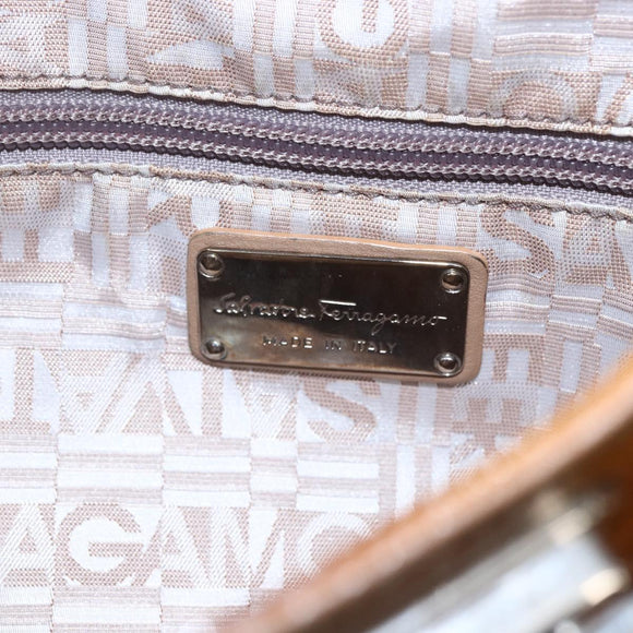 Salvatore Ferragamo Gancini Hand Bag Patent leather Brown Silver Auth 166433