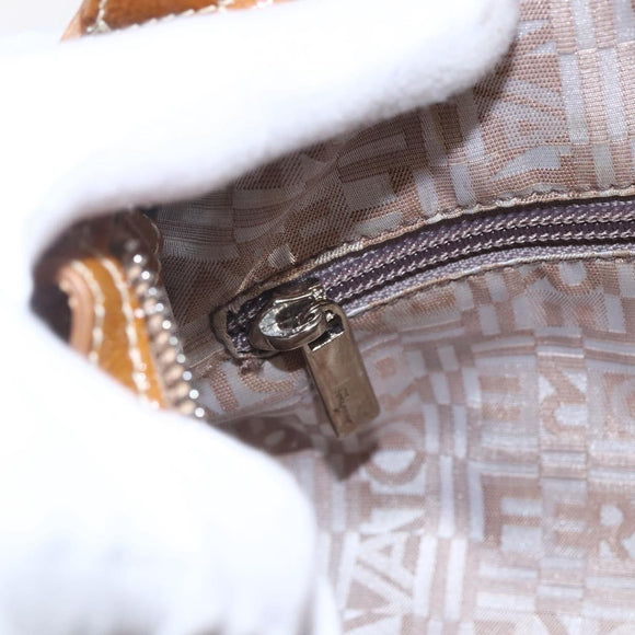 Salvatore Ferragamo Gancini Hand Bag Patent leather Brown Silver Auth 166433