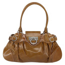 Salvatore Ferragamo Gancini Hand Bag Patent leather Brown Silver Auth 166433-2