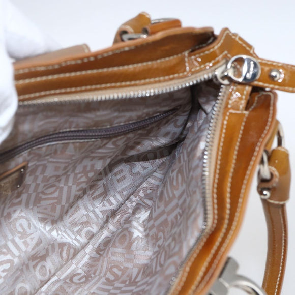 Salvatore Ferragamo Gancini Hand Bag Patent leather Brown Silver Auth 166433