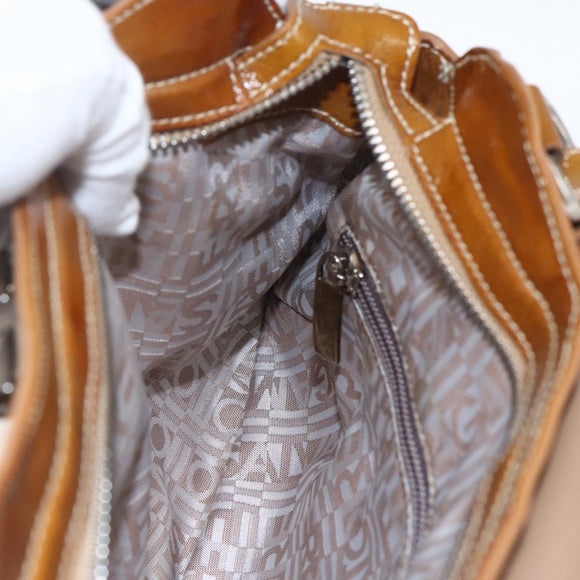Salvatore Ferragamo Gancini Hand Bag Patent leather Brown Silver Auth 166433