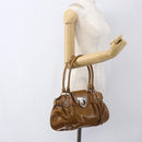Salvatore Ferragamo Gancini Hand Bag Patent leather Brown Silver Auth 166433-24