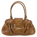 Salvatore Ferragamo Gancini Hand Bag Patent leather Brown Silver Auth 166433-3