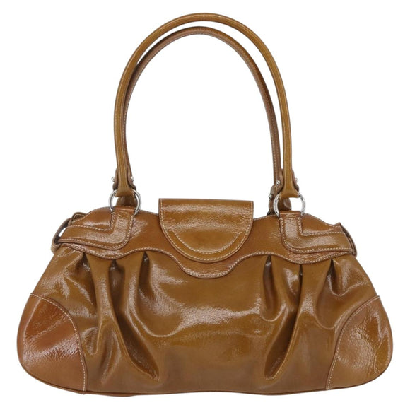 Salvatore Ferragamo Gancini Hand Bag Patent leather Brown Silver Auth 166433