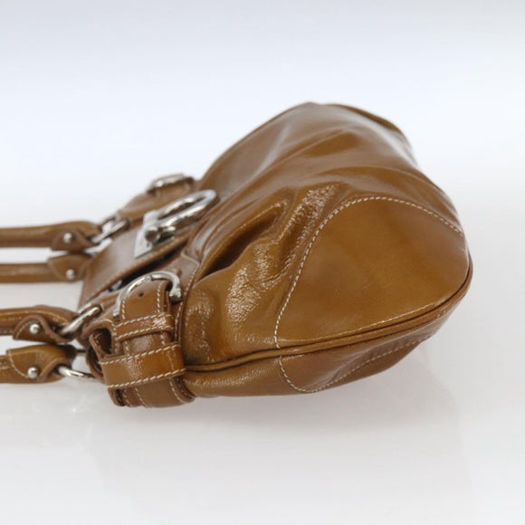 Salvatore Ferragamo Gancini Hand Bag Patent leather Brown Silver Auth 166433