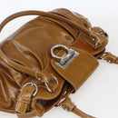 Salvatore Ferragamo Gancini Hand Bag Patent leather Brown Silver Auth 166433-6