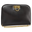 Salvatore Ferragamo Gancini Chain Shoulder Bag Leather Brown Gold Auth 166439-1