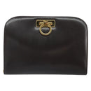 Salvatore Ferragamo Gancini Chain Shoulder Bag Leather Brown Gold Auth 166439-13