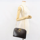 Salvatore Ferragamo Gancini Chain Shoulder Bag Leather Brown Gold Auth 166439-21