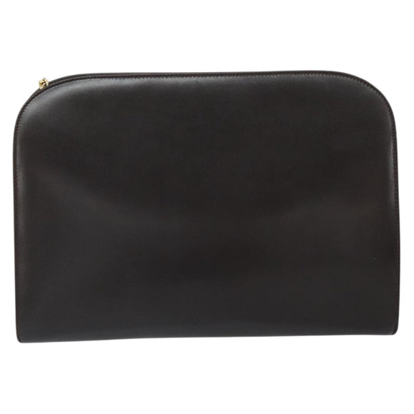 Salvatore Ferragamo Gancini Chain Shoulder Bag Leather Brown Gold Auth 166439