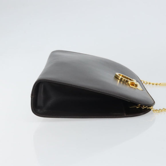 Salvatore Ferragamo Gancini Chain Shoulder Bag Leather Brown Gold Auth 166439