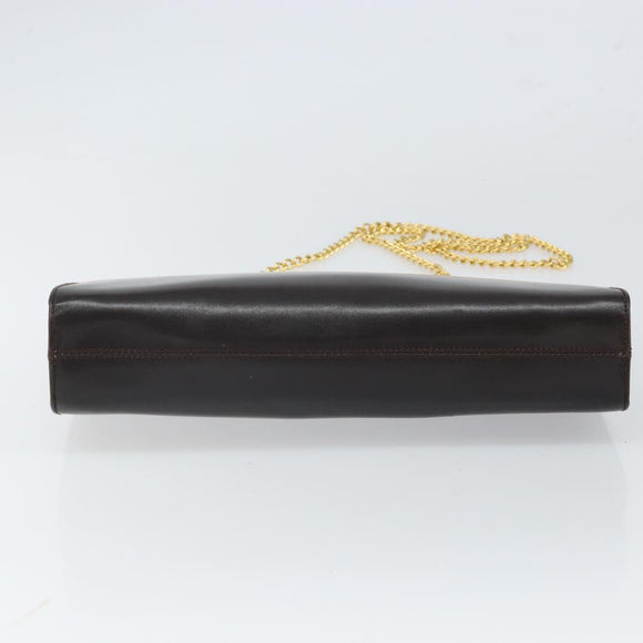 Salvatore Ferragamo Gancini Chain Shoulder Bag Leather Brown Gold Auth 166439