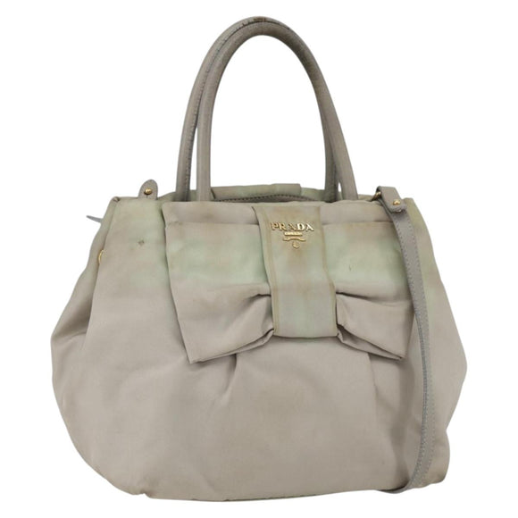 PRADA Hand Bag Nylon 2way Ivory Gold Auth 166443