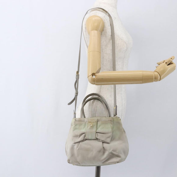 PRADA Hand Bag Nylon 2way Ivory Gold Auth 166443