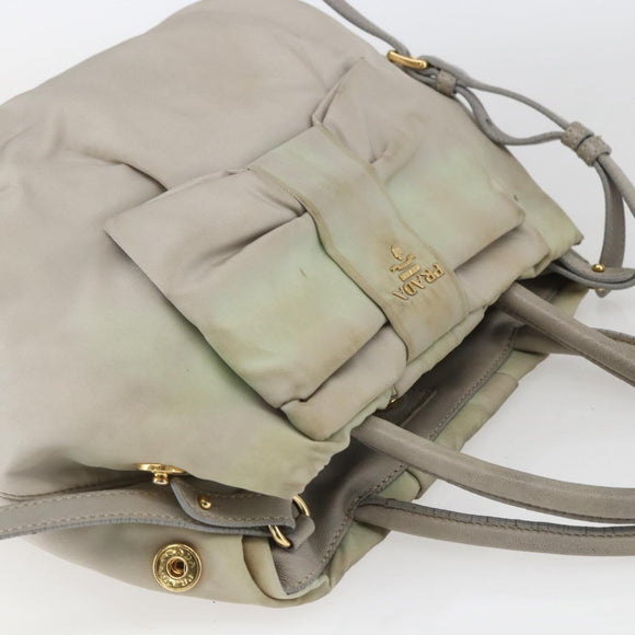 PRADA Hand Bag Nylon 2way Ivory Gold Auth 166443