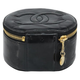 CHANEL COCO Mark Jewelry case Jewelry Box Patent Black Gold CC Auth 166447 - 0