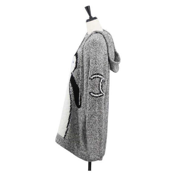 CHANEL Penguin Knit Hoodie Tweed Gray CC Auth 166450SM