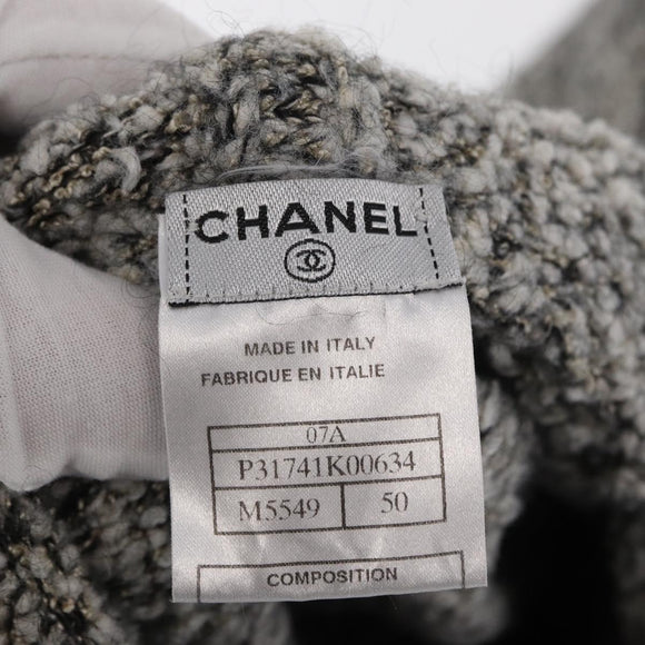 CHANEL Penguin Knit Hoodie Tweed Gray CC Auth 166450SM
