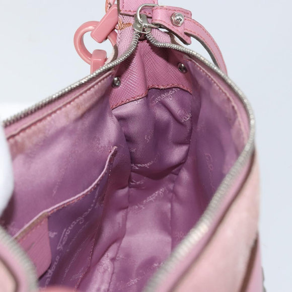 Salvatore Ferragamo Gancini Shoulder Bag Suede Pink Silver Auth 166453