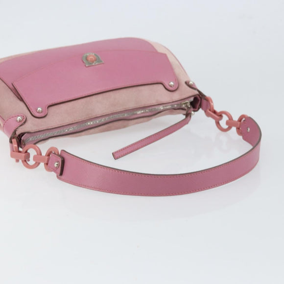 Salvatore Ferragamo Gancini Shoulder Bag Suede Pink Silver Auth 166453