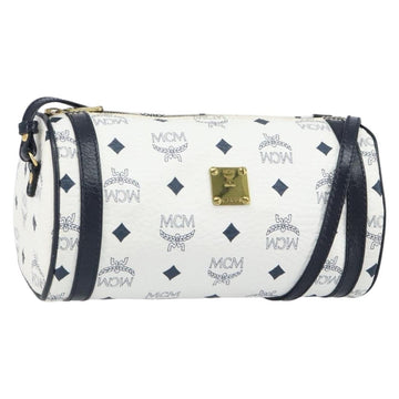 MCM Vicetos Logogram Shoulder Bag PVC Leather White Gold Auth 166456