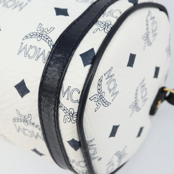 MCM Vicetos Logogram Shoulder Bag PVC Leather White Gold Auth 166456
