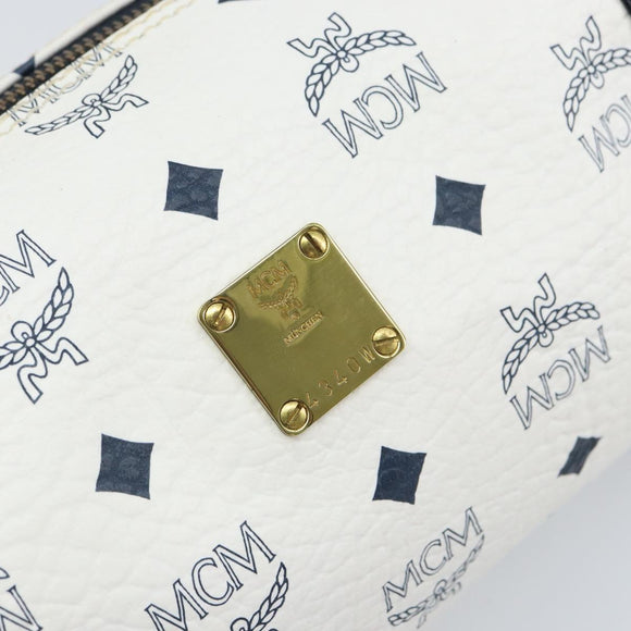 MCM Vicetos Logogram Shoulder Bag PVC Leather White Gold Auth 166456