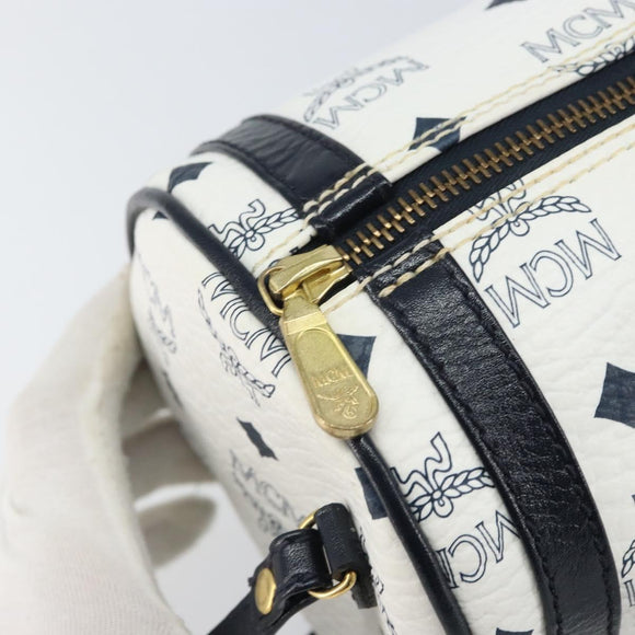 MCM Vicetos Logogram Shoulder Bag PVC Leather White Gold Auth 166456